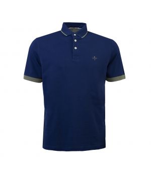 Stretch Piqué Polo Met Contrast Donkerblauw